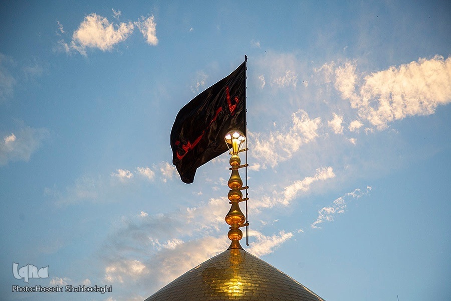 Mourning Flag installed on top of dome of Hazrat Masoumeh (SA) Shrine in Qom on July 29, 2021, to mark the start of the mourning Month of Muharram.