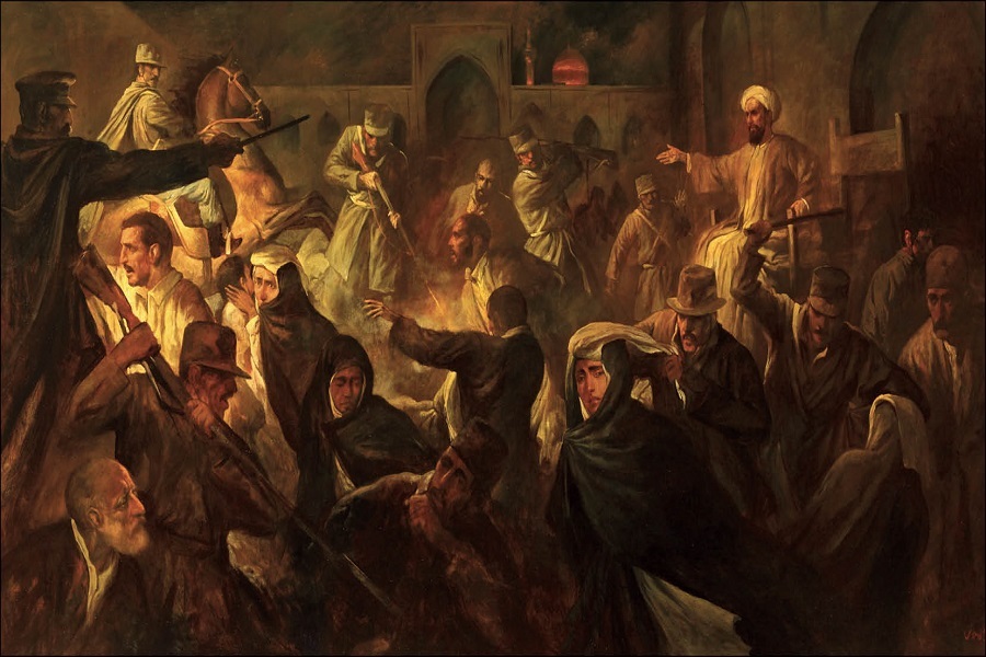 تابلوی نقاشی حسن روح‌الامین با موضوع قیام گوهرشاد